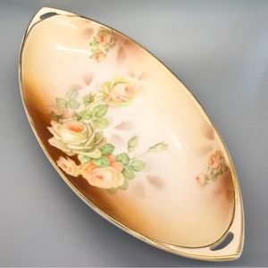 EUC Antique Royal Rudolstadt Prussia Celery Dish w/Hand-Painted Roses; gold trim